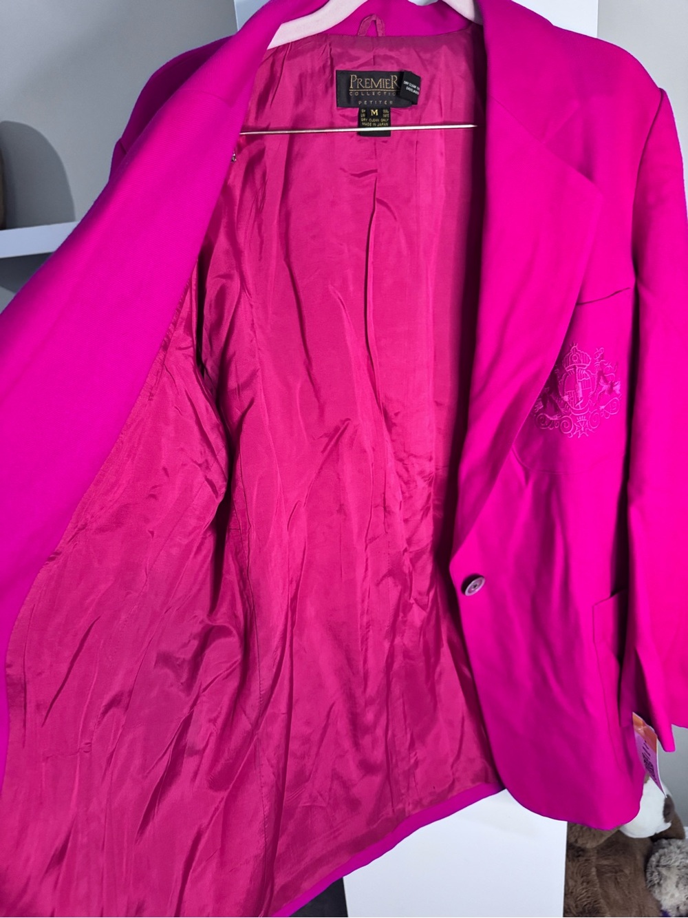 Vintage Premier Collection Petites Hot Pink 100% Wool Oversized Blazer M Japan - Picture 5 of 9